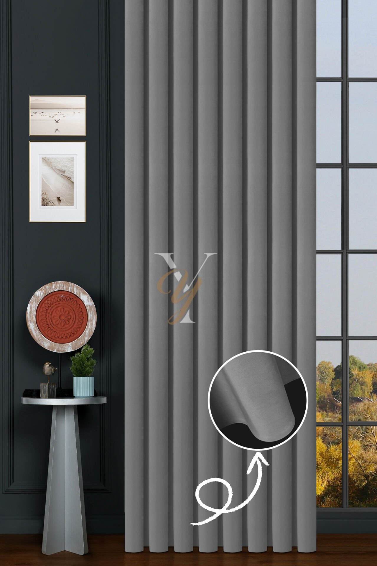 İpek Kadife Fon Perde V-10 Gümüş Gri