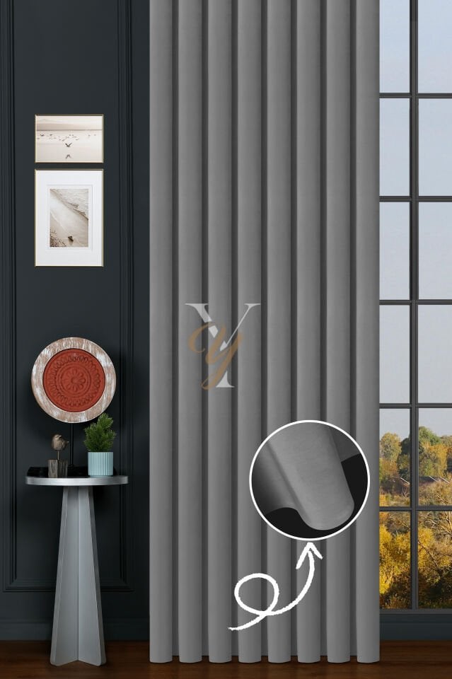 İpek Kadife Fon Perde V-10 Gümüş Gri