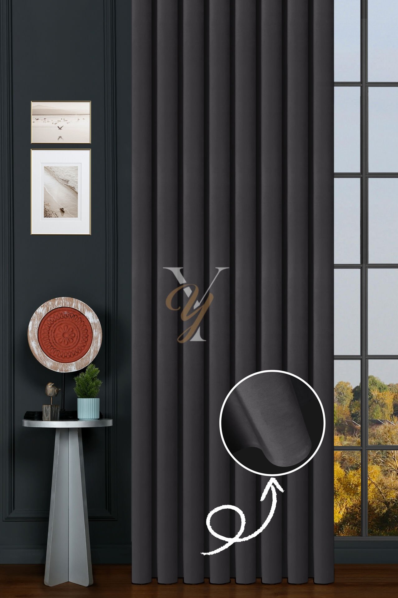 İpek Kadife Fon Perde V-11 Koyu Gri