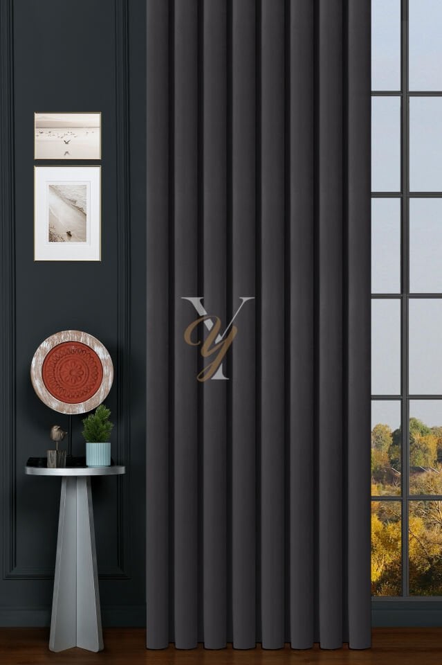 İpek Kadife Fon Perde V-11 Koyu Gri