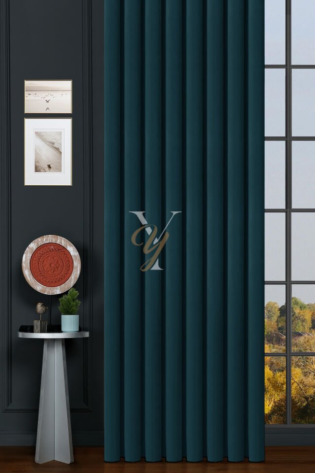 İpek Kadife Fon Perde V-13 Petrol