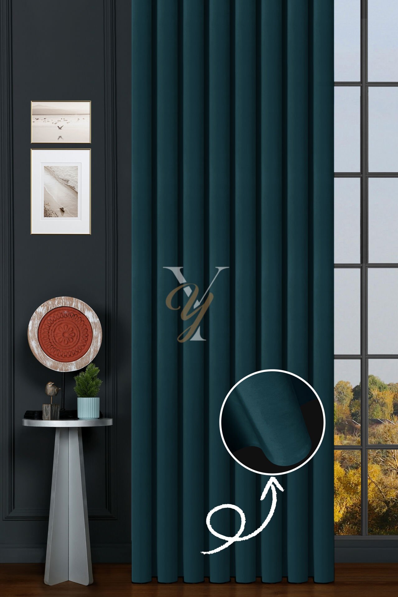 İpek Kadife Fon Perde V-13 Petrol